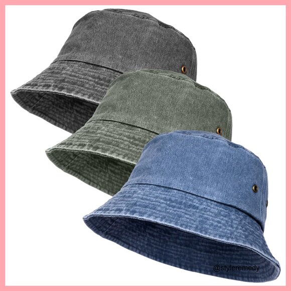 3-Pack Cotton Bucket Hats, Drawstring Adjustable Sun Protection main image 7